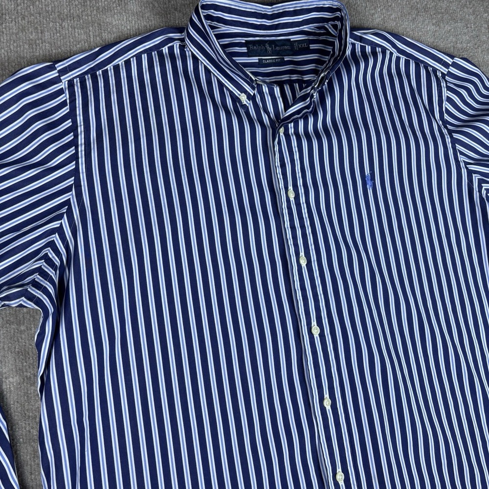 Ralph Lauren Classic Fit Shirt Mens XXL Blue White Stripe Button Down Cotton